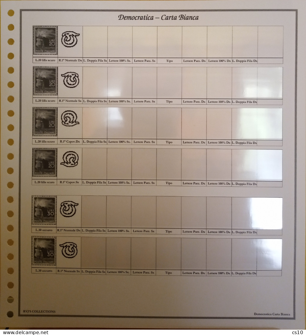 Democratica Posta Ordinaria - Raccolta completa in 17 fogli x cartella 22 anelli per tutte le SPECIALIZZAZIONI