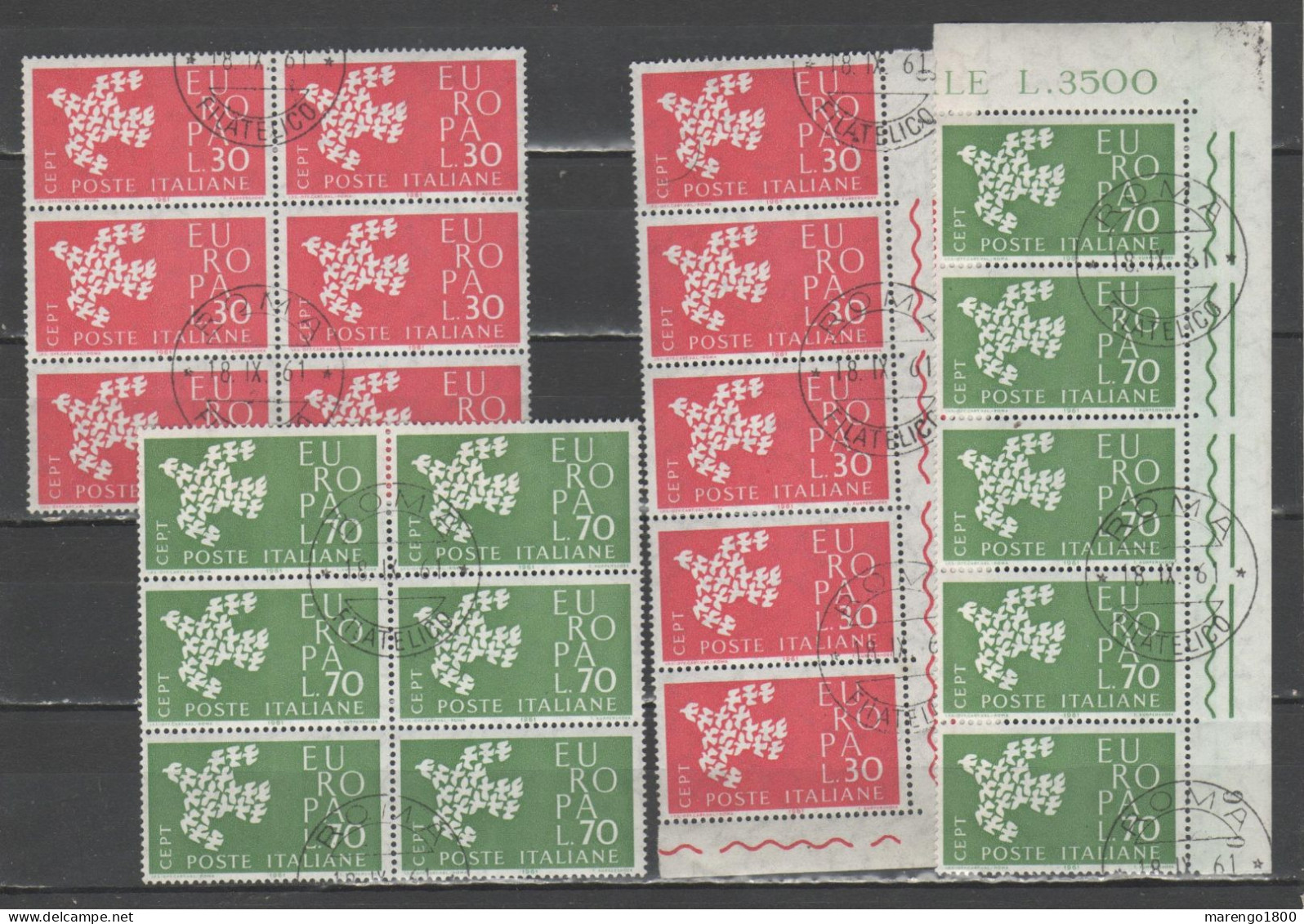 ITALIA 1961 - Europa 11 Serie (blocco Da 6 + Striscia Da 5) Annullo 1° Giorno - 1961