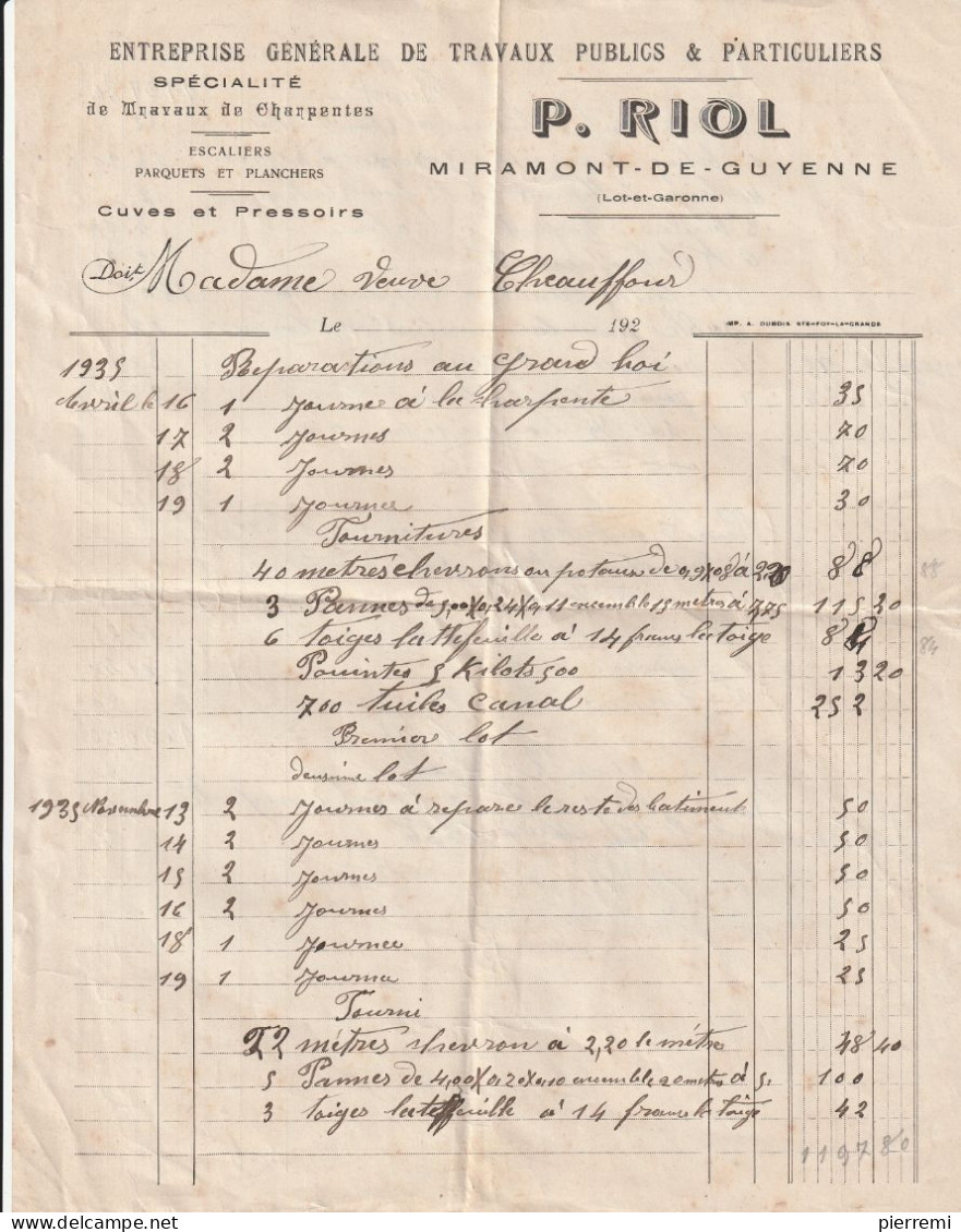 MIRAMONT DE GUYENNE  47.TRAVAUX PUBLICS   P.RIOL - Altri & Non Classificati