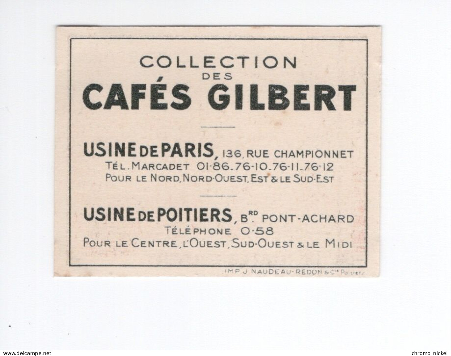 Chromo Métiers Cuisiniers 56 X 44 Mm TB Pub: Cafés Gilbert 2 Scans - Tè & Caffè