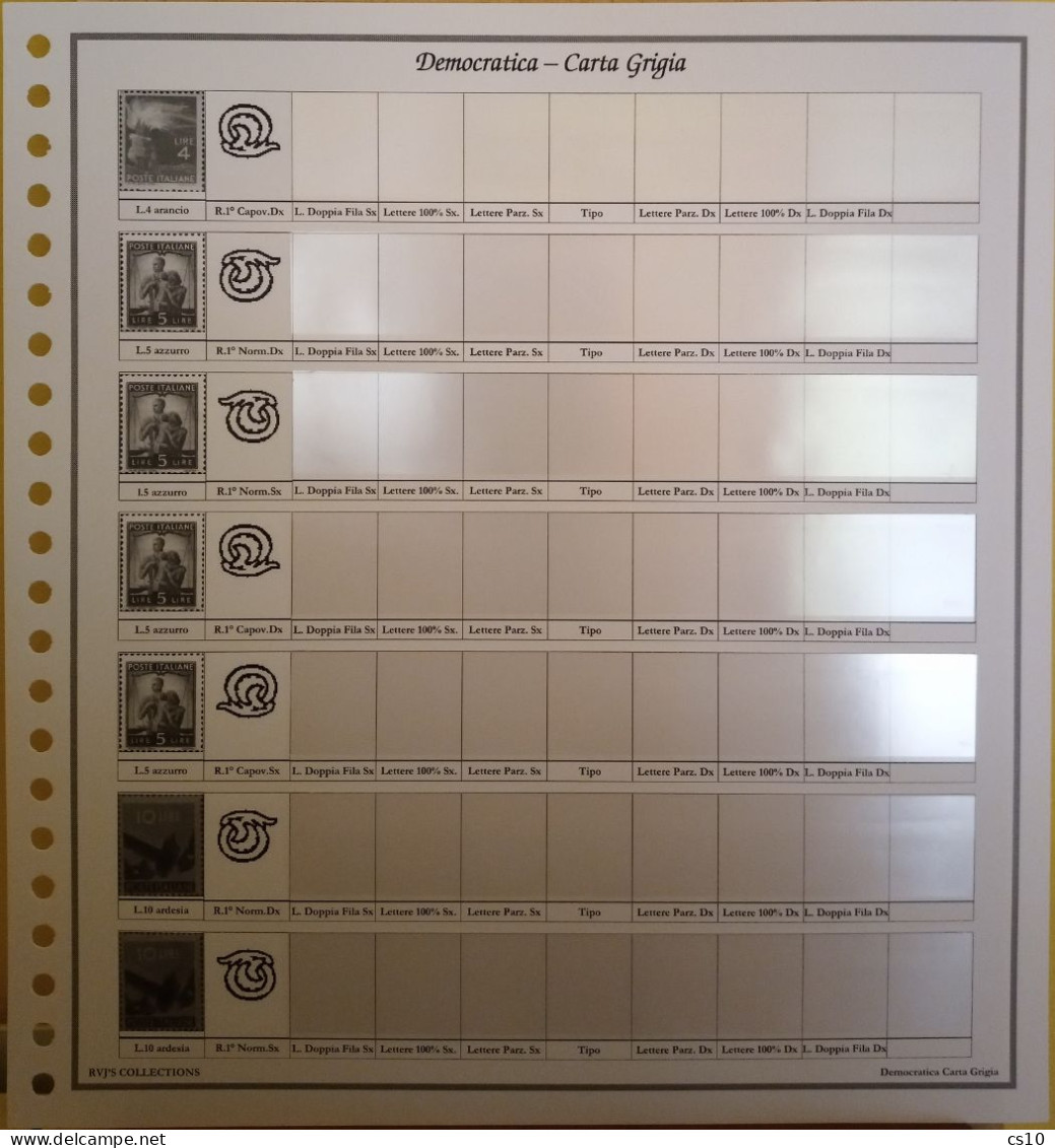 Democratica Posta Ordinaria - Raccolta completa in 17 fogli x cartella 22 anelli per tutte le SPECIALIZZAZIONI