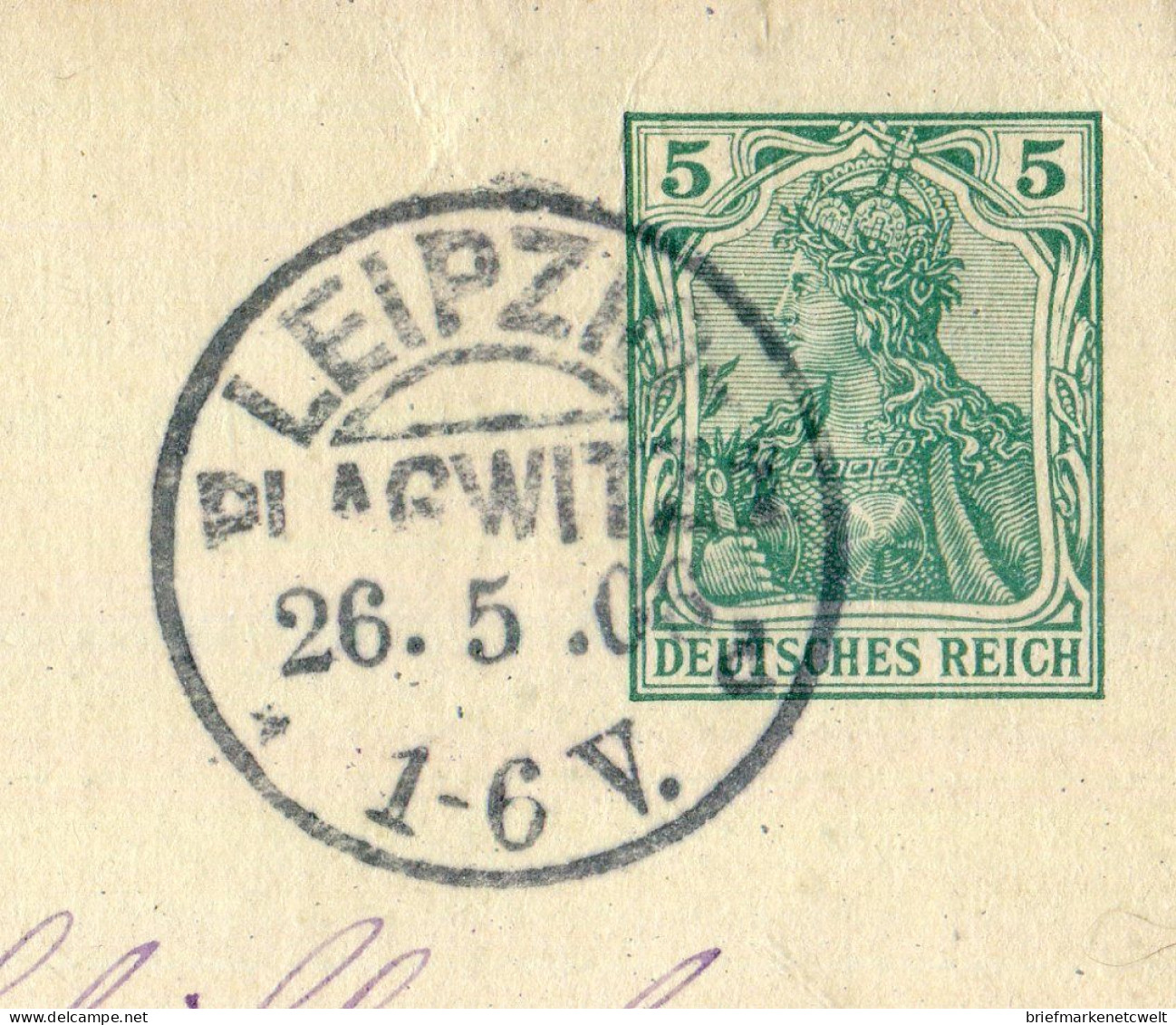 "DEUTSCHES REICH" 1905, KOS-Stempel "LEIPZIG LAGWITZ" Auf Postkarte (B1265) - Cartoline