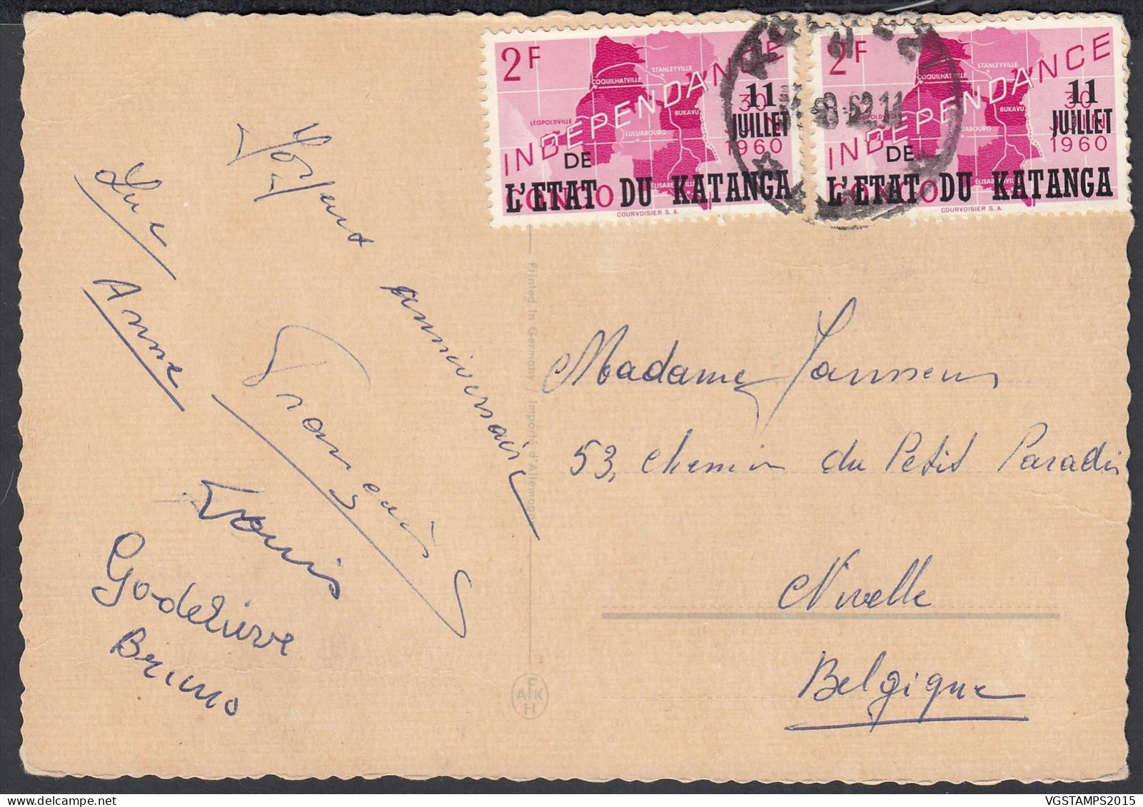 Congo Belge 1962 - Katanga - Carte Postale De Katanga à Destination Nivelles-Belgique ... (EB) AR-02749 - Used Stamps