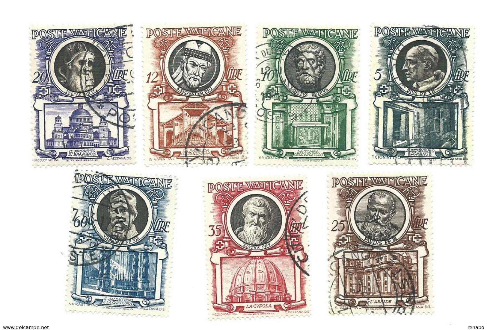 Vaticano 1953 ; Pontefici E Basilica Di San Pietro: L. 5 + L. 10 + L. 12 + L. 20 + L. 25 + L. 35 + L. 60 Usati - Used Stamps