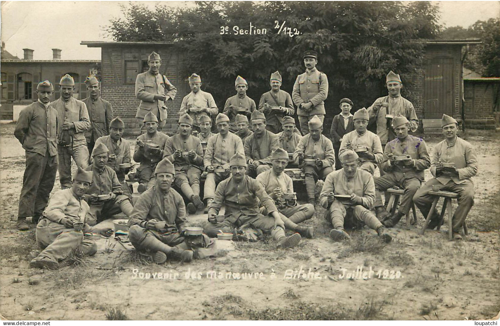 CARTE PHOTO MILITAIRES BITCHE SOUVENIR DES MANOEUVRES JUILLET 1920 - Bitche