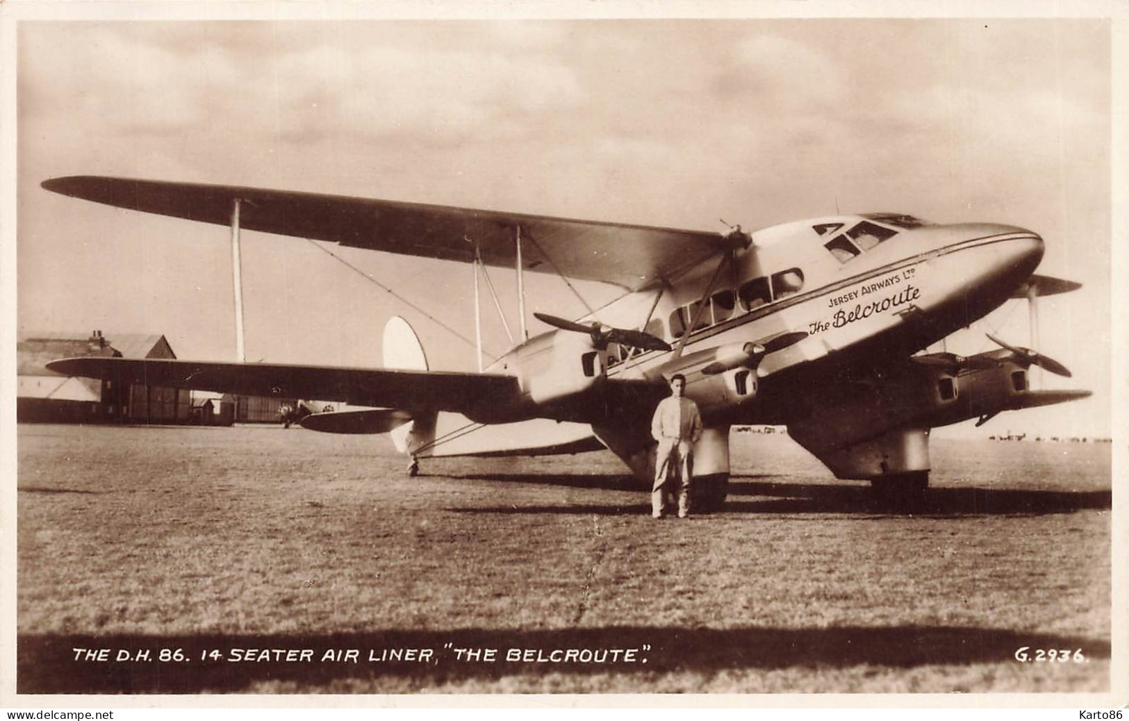 Aviation * Carte Photo * Avion The D.H.86. 14 Seater Air Liner " THE BELCROUTE " * Aviateur Belcroute * Jersey Airways - Other & Unclassified