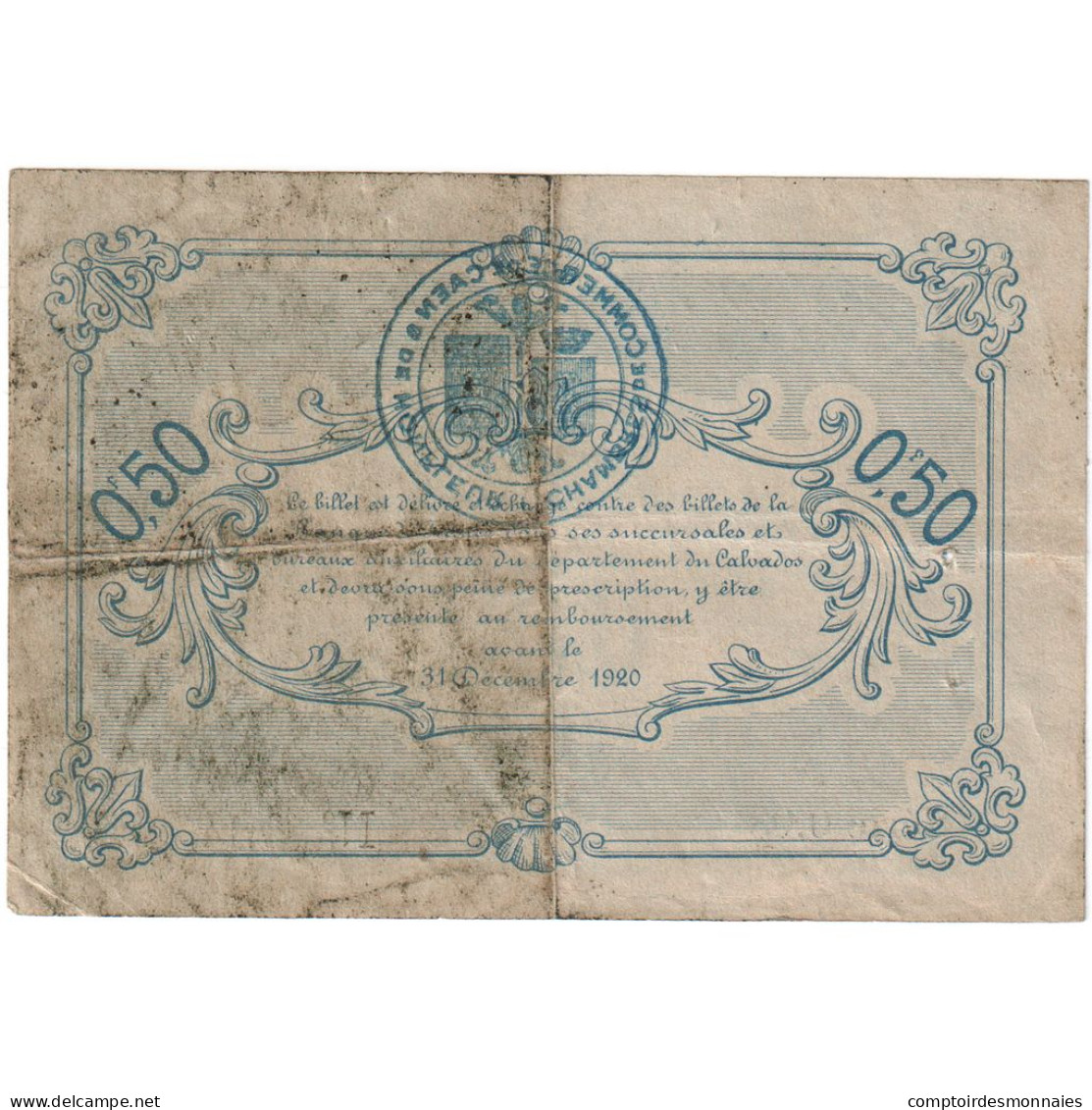 France, Caen Et Honfleur, 50 Centimes, TTB, Pirot:34-4 - Chambre De Commerce