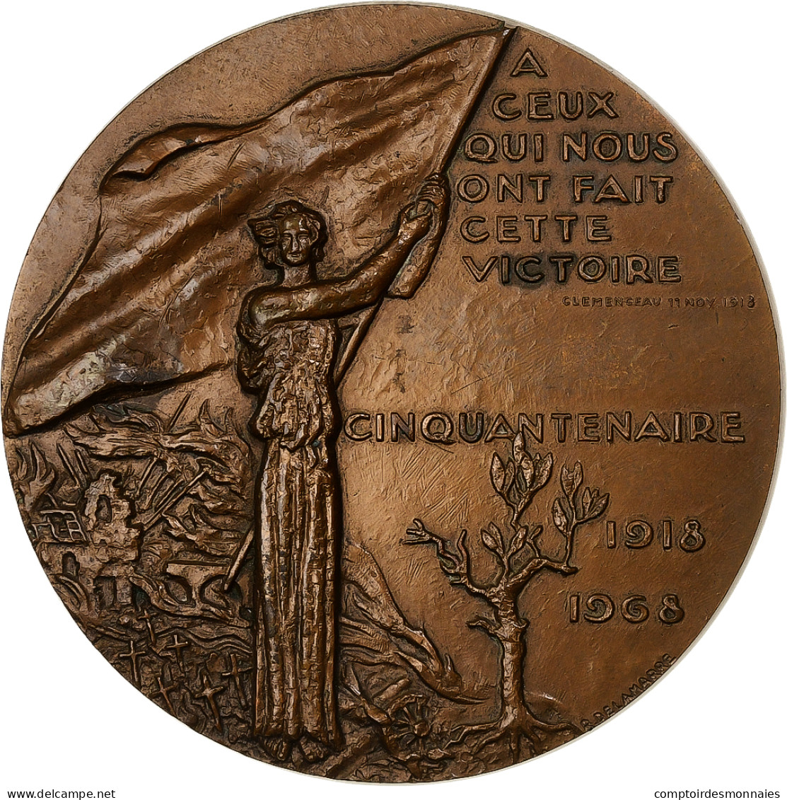 France, Médaille, Cinquantenaire De La Victoire, 1968, Bronze, Delamarre, SUP+ - Altri & Non Classificati