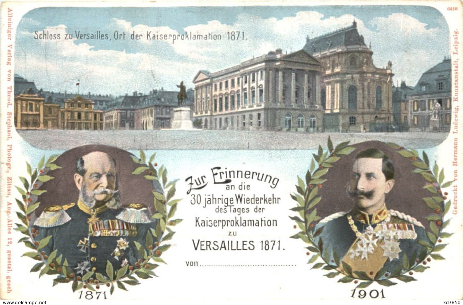 30jähr. Wiederkehr Der Kaiserproklamaton Versailles - Privatganzsache - Litho - Royal Families