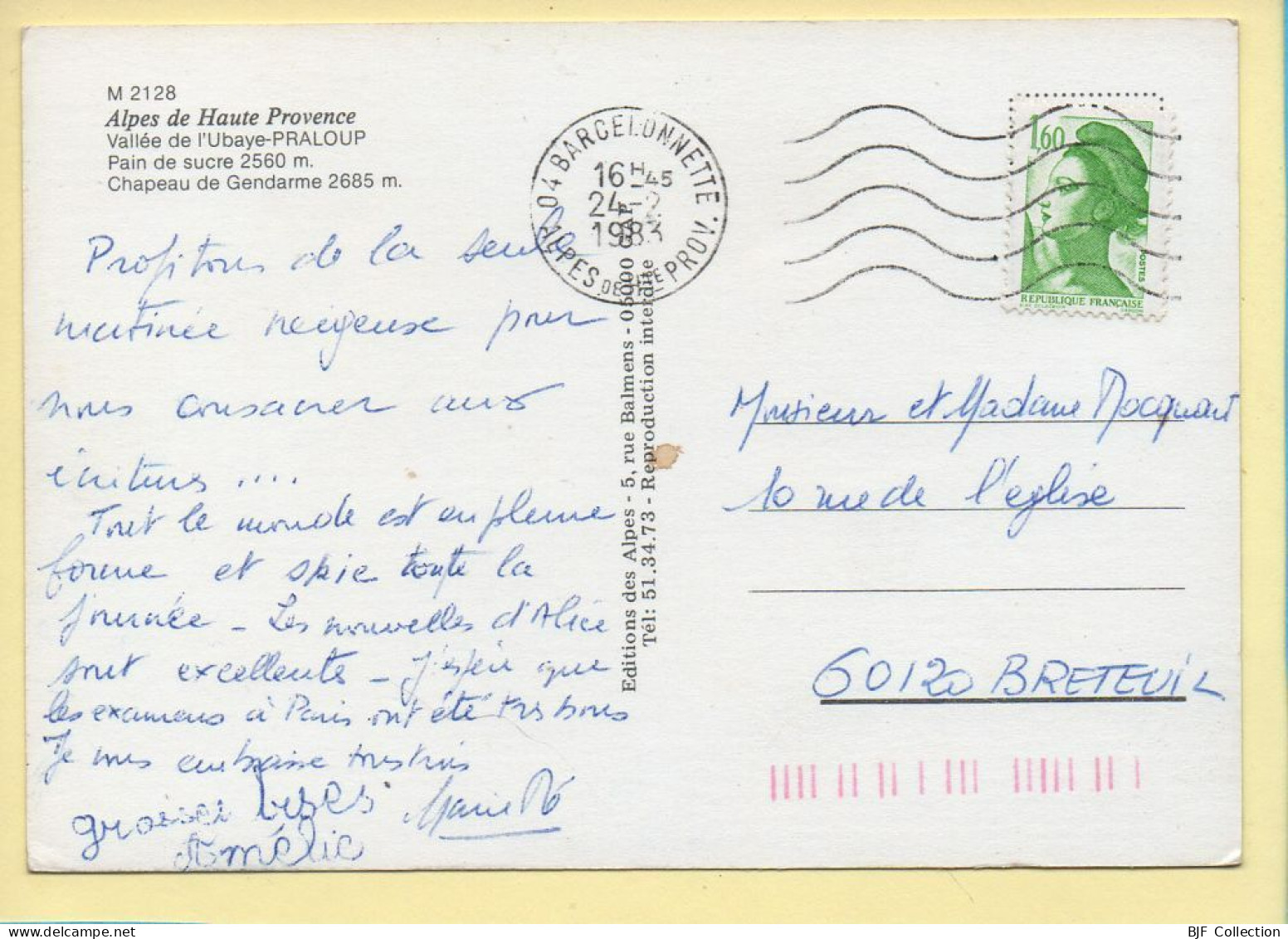 04. Vallée De L'Ubaye-PRALOUP – Pain De Sucre / Chapeau De Gendarme (voir Scan Recto/verso) - Other & Unclassified