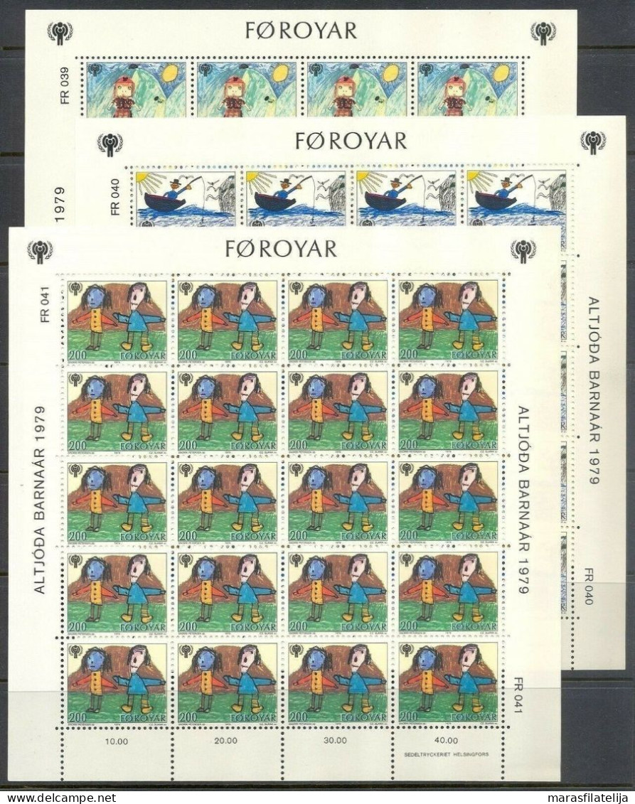 Denmark, 1979, Faroe Islands, International Year Of The Child, Sheet Of 20 Sets - Färöer Inseln