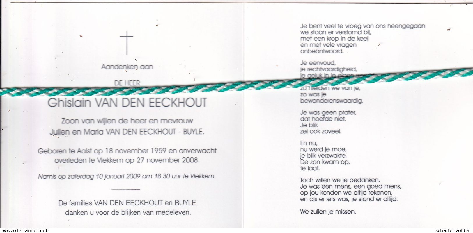 Ghislain Van Den Eeckhout, Aalst 1959, Vlekkem 2008. Foto - Obituary Notices