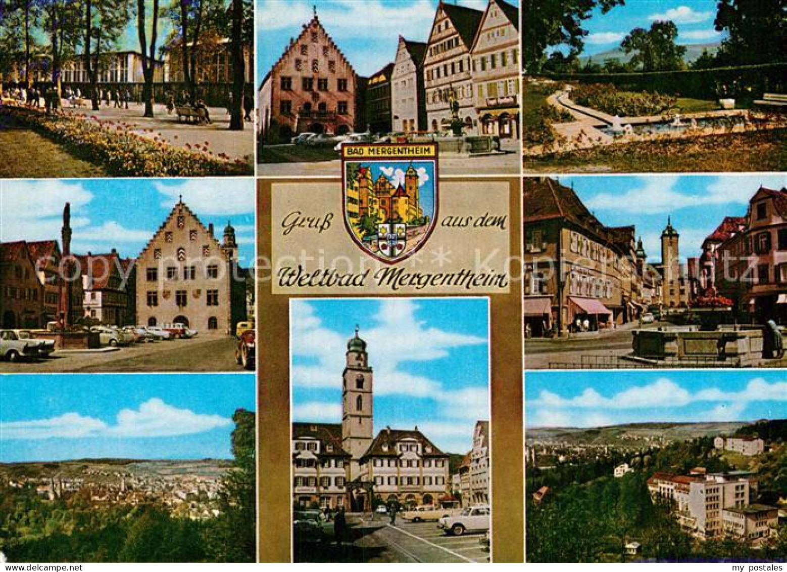 73001570 Bad Mergentheim Platz Park Gesamtansicht Brunnen Rathaus Bad Mergenthei - Bad Mergentheim