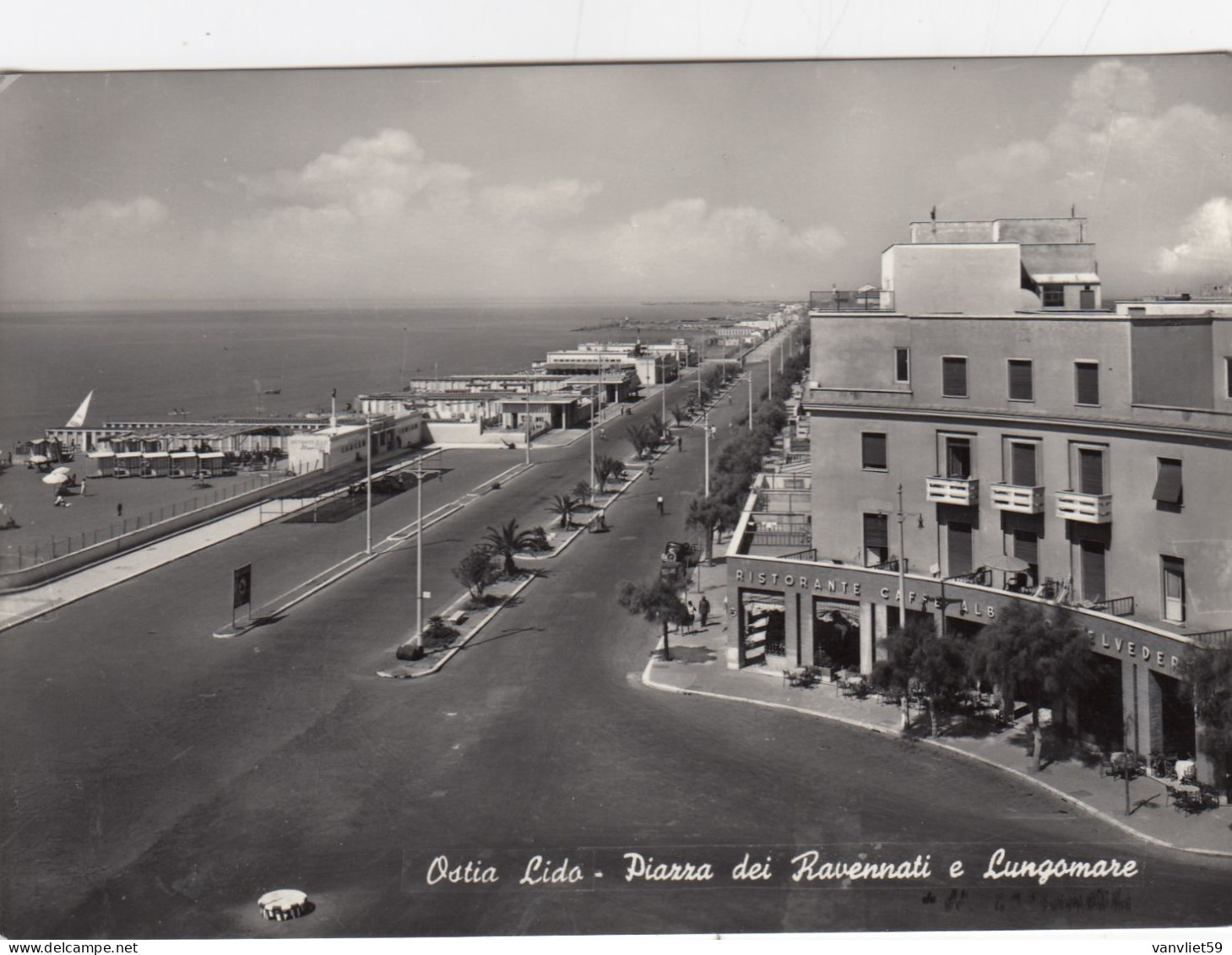 OSTIA LIDO-ROMA-PIAZZA DEI RAVENNATI E LUNGOMARE-CARTOLINA VERA FOTOGRAFIA- VIAGGIATA IL 13-9-1955 - Altri & Non Classificati