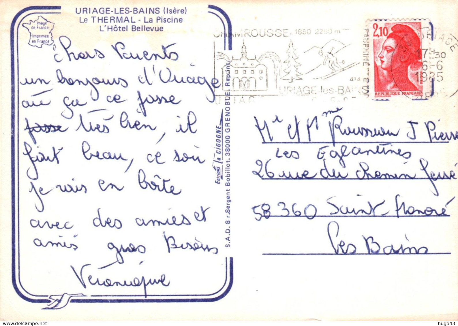 (RECTO / VERSO) URIAGE LES BAINS - LE THERMAL - LA PISCINE - L' HOTEL BELLEVUE - CPM GF VOYAGEE - Uriage