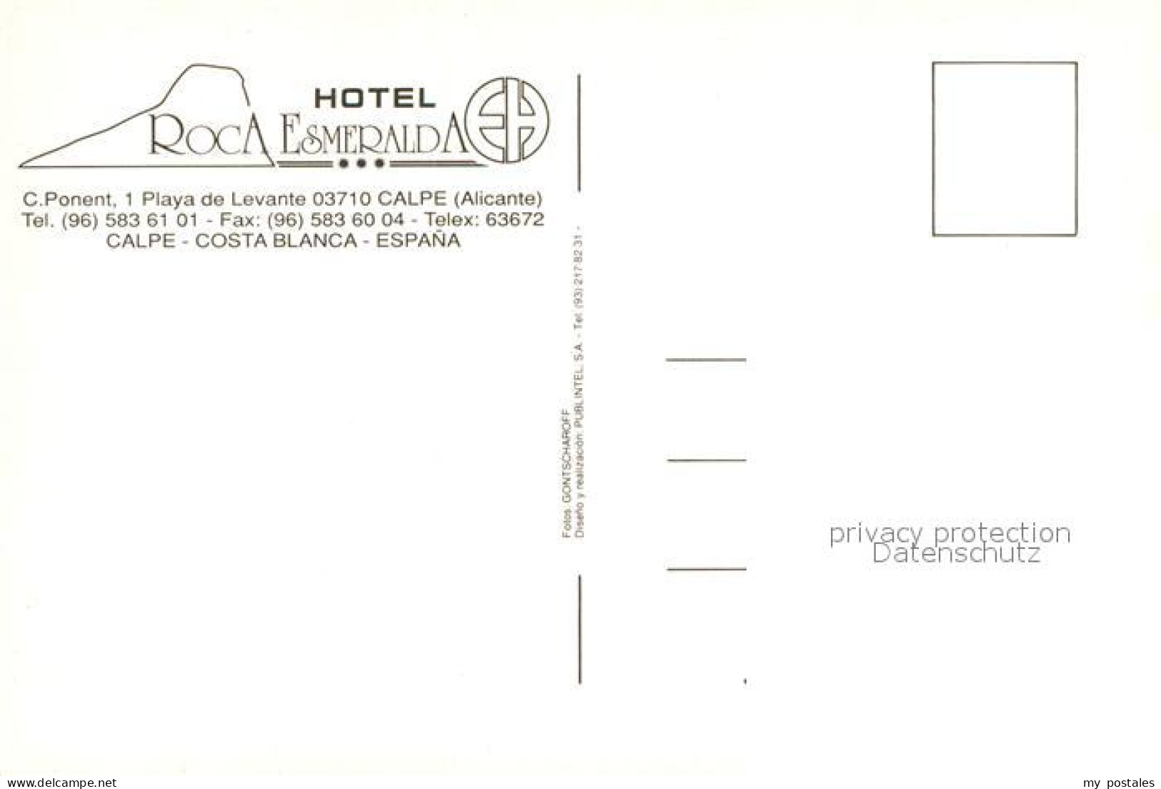 73000835 Calpe Hotel Roca Esmeralda  - Autres & Non Classés