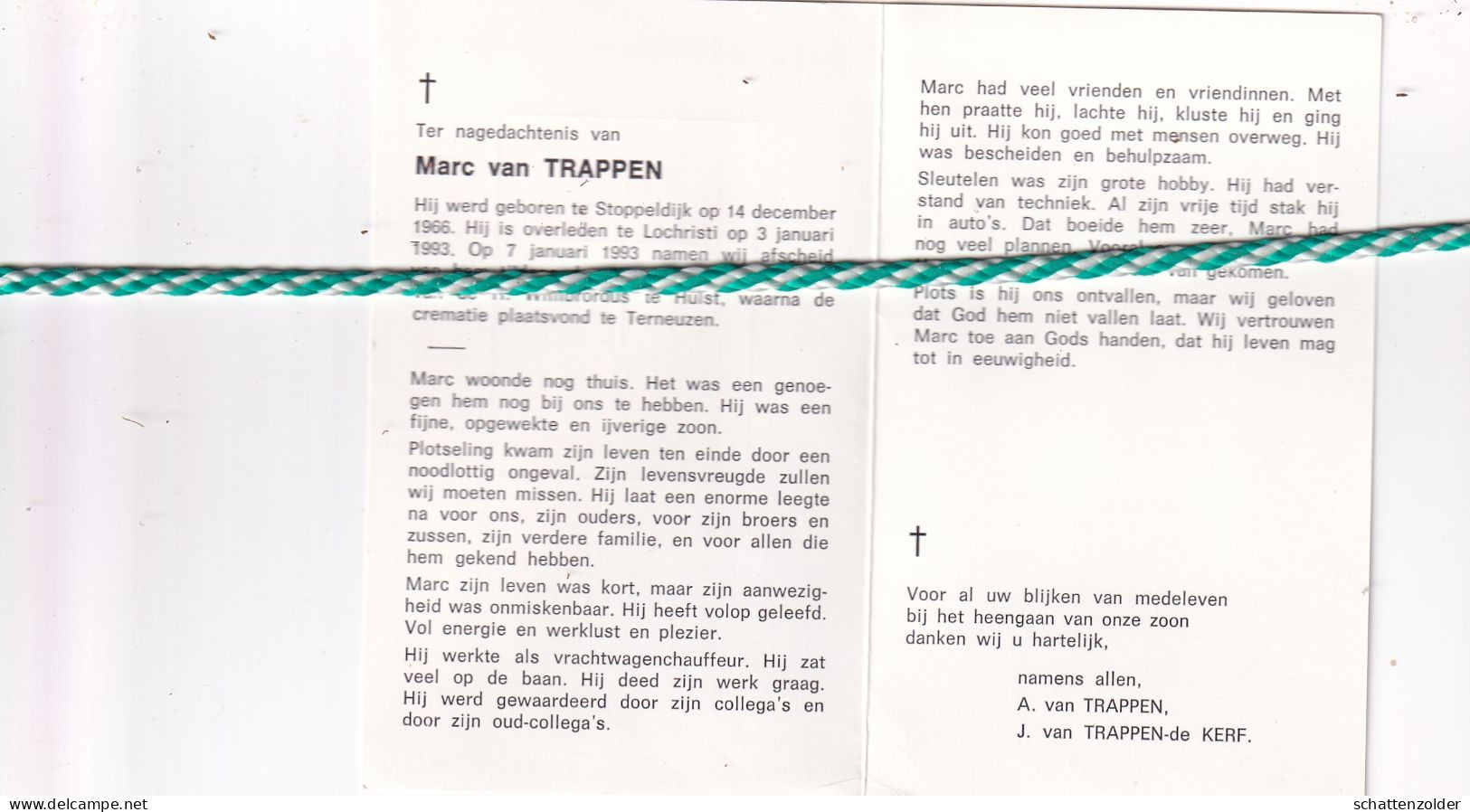 Marc Van Trappen, Stoppeldijk 1966, Lochristi 1993 - Todesanzeige