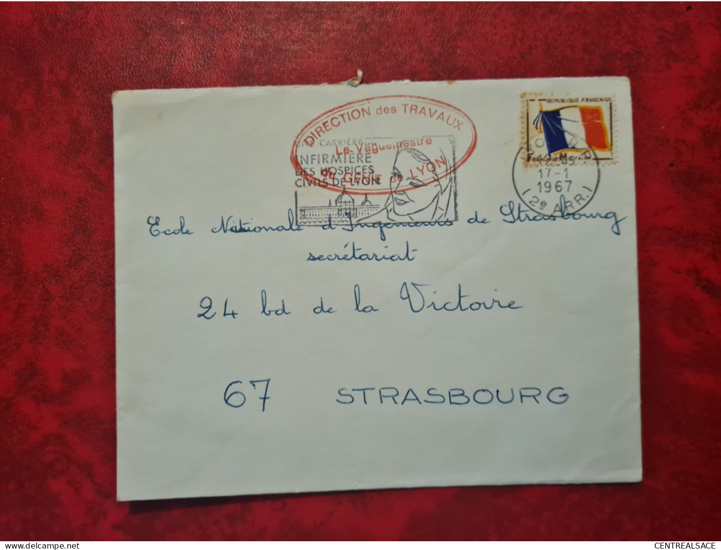 LETTRE FRANCHISE MILITAIRE LYON RP 2° ARR. DIRECTION DES TRAVAUX DUGENIE - Sonstige & Ohne Zuordnung