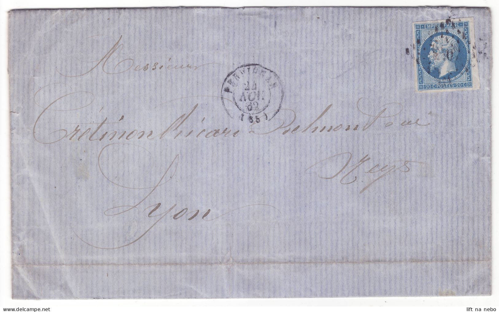 FRANCE 1853-1860 Stamp 20c Bleu YT N°14 On The Cover - 1853-1860 Napoleone III