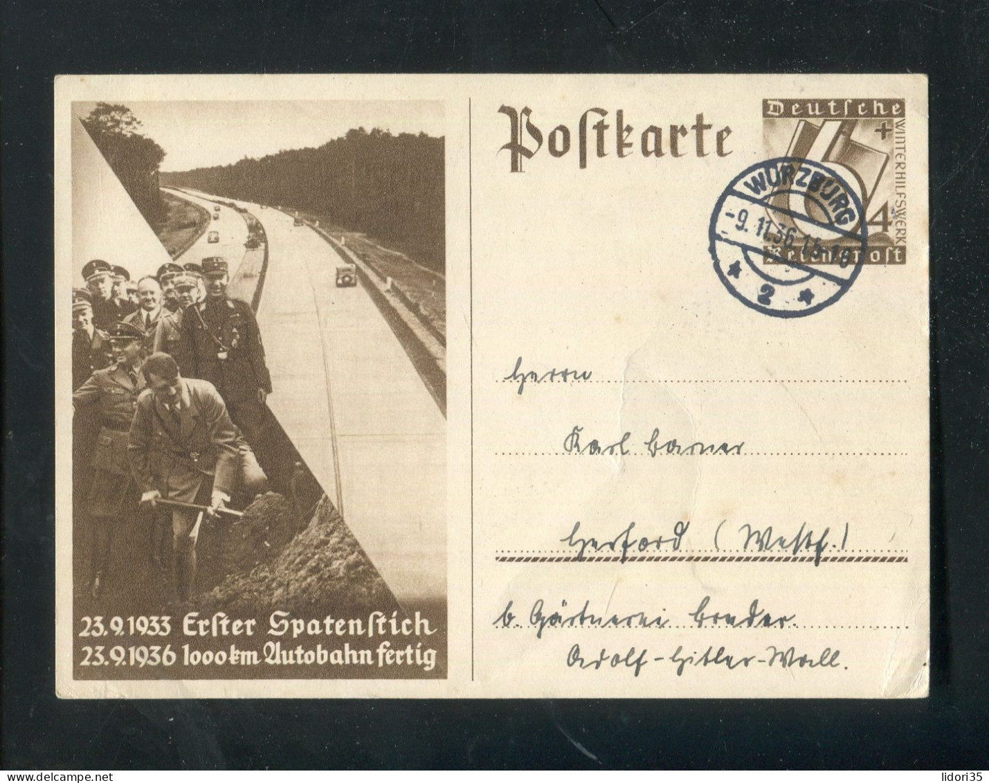 "DEUTSCHES REICH" 1936, Sonderpostkarte Mi. P 263 Mit Stegstempel "WUERZBURG" (L1250) - Cartoline