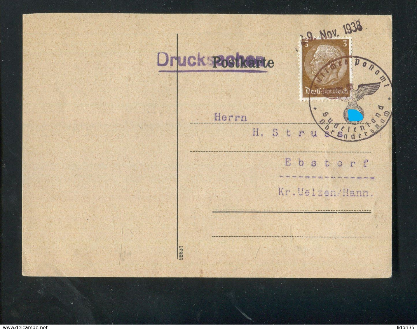 "DEUTSCHES REICH" 1938, Postkarte Mit Stempel "Deutsches Postamt Sudetenland" (L1252) - Région Des Sudètes