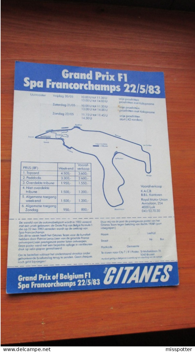 Autocollant Original Vintage Grand Prix Belgique F1 1983 Spa Francorchamps Gitanes Team 13,5 Cm / 19 Cm - Pegatinas