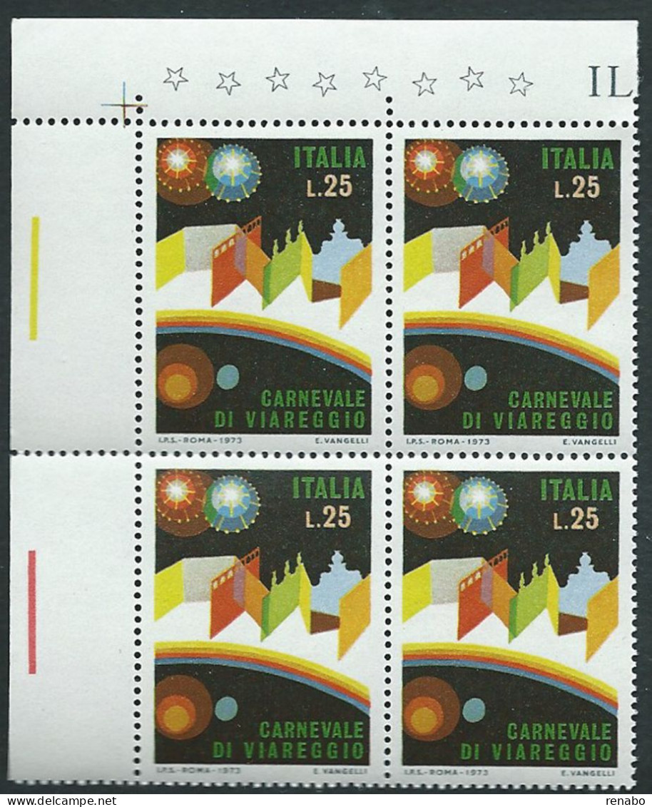 Italia 1973 ; Carnevale Di Viareggio : Quartina D' Angolo Superiore Sinistro. - 1971-80: Mint/hinged