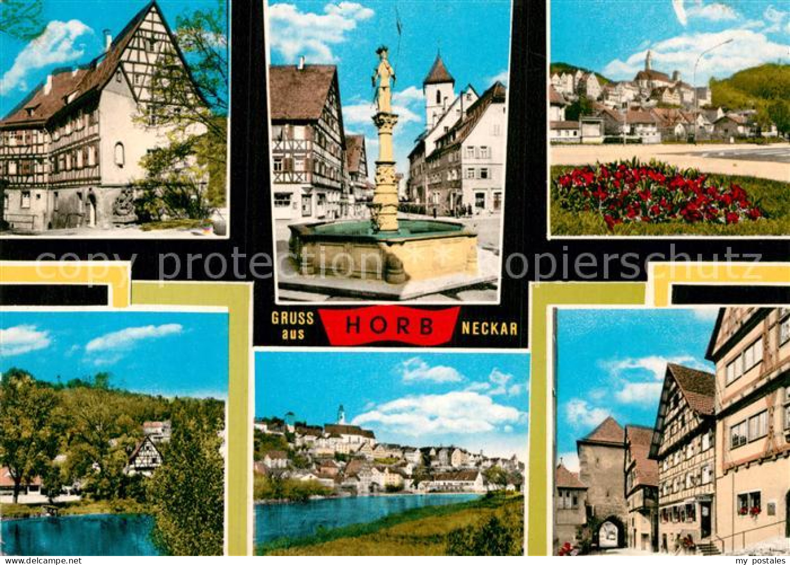 72991340 Horb Neckar Fachwerkhaus Brunnen Rosenbeet Neckarpartie Stadttor Horb N - Horb