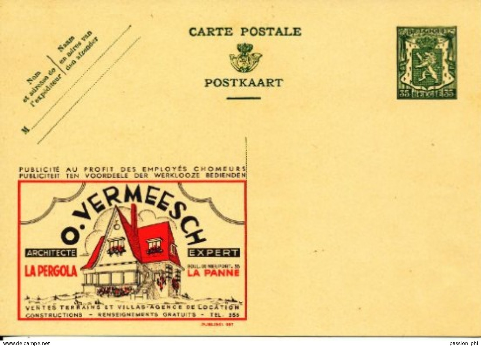 BELGIUM PPS 35C GREEN "SCEAU D'ETAT" SBEP 6 PUBLIBEL 267 VERMEESCH UNUSED - Werbepostkarten