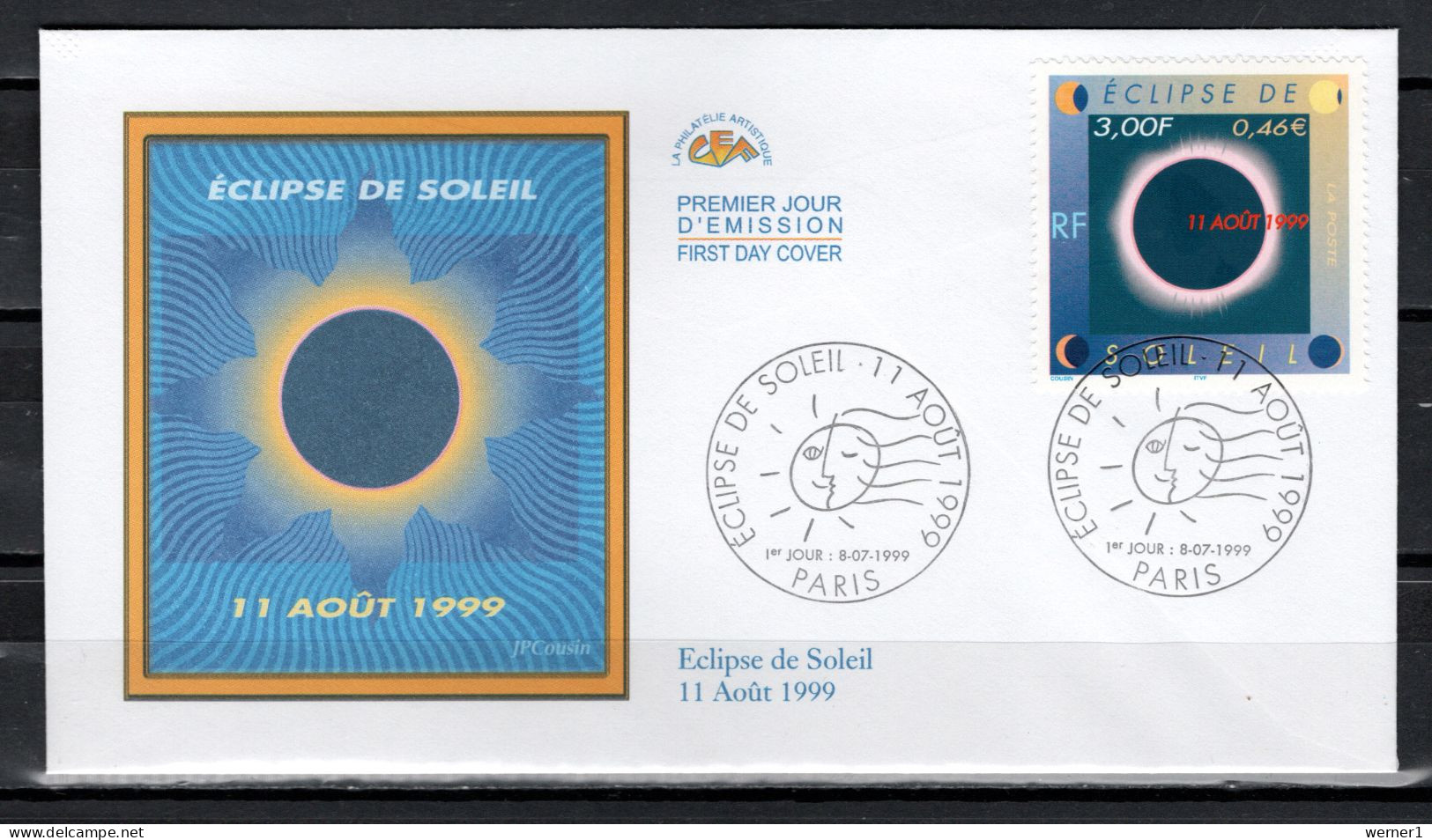 France 1999 Space, Total Eclipse Stamp On FDC - Europe