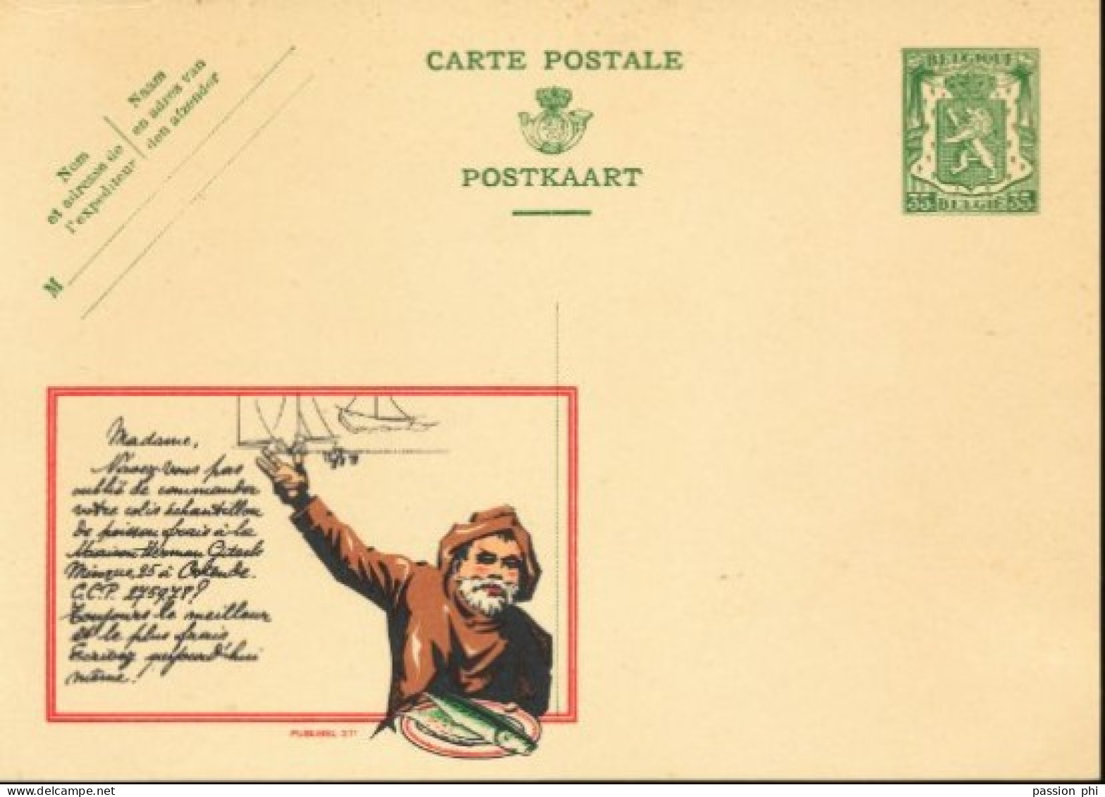 BELGIUM PPS 35C GREEN "SCEAU D'ETAT" SBEP 6 PUBLIBEL 271 MINQUE D'OSTENDE UNUSED - Publibels