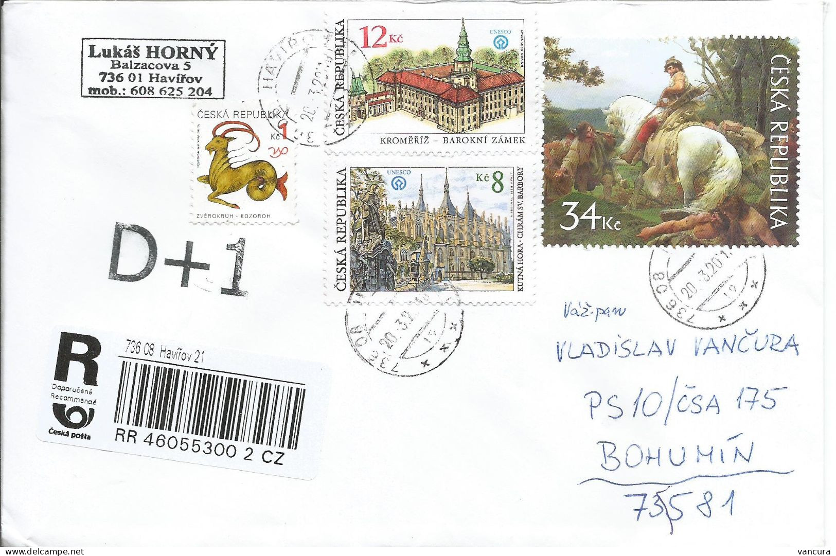 R Envelope Czech Republic Zenisek, St Barbara Church, Kremsier 1993 - Modernos