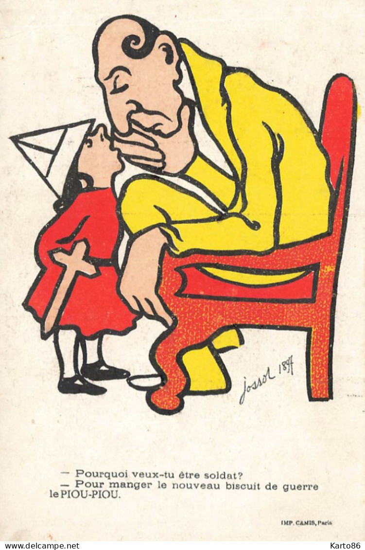 JOSSOT * Illustrateur Jossot * Biscuit Guerre Piou Piou ! * Image Ancienne Publicitaire " Biscuits PERNOT " * 12x7.5cm - Jossot