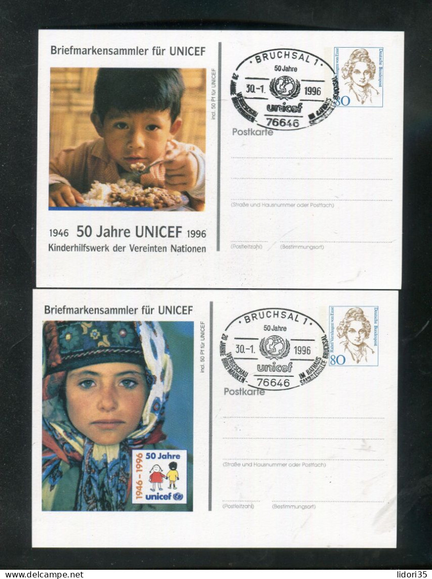 "BUNDESREPUBLIK DEUTSCHLAND" 1996, 2 Privat-Postkarte "UNICEF" Je SSt. "BRUCHSAL" (L1258) - Privatpostkarten - Gebraucht