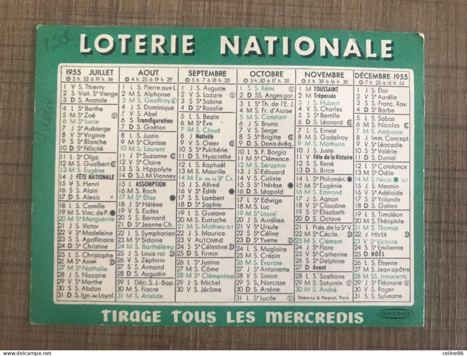 Calendrier Loterie Nationale 1955 - Tamaño Pequeño : 1941-60