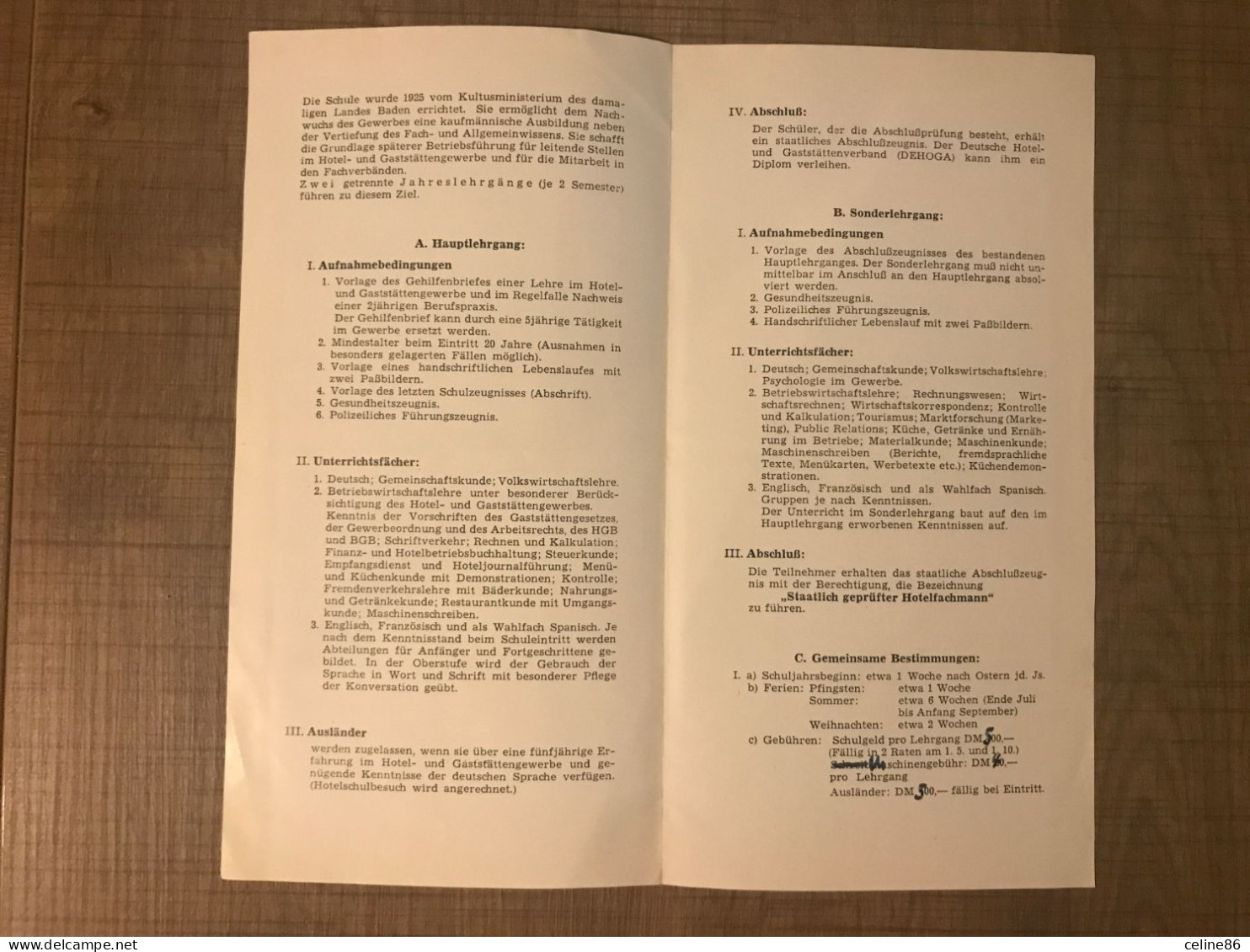 Lettre + Dépliant Fachschule Fur Das Hotel Und Gaststattengewebe - Documents Historiques