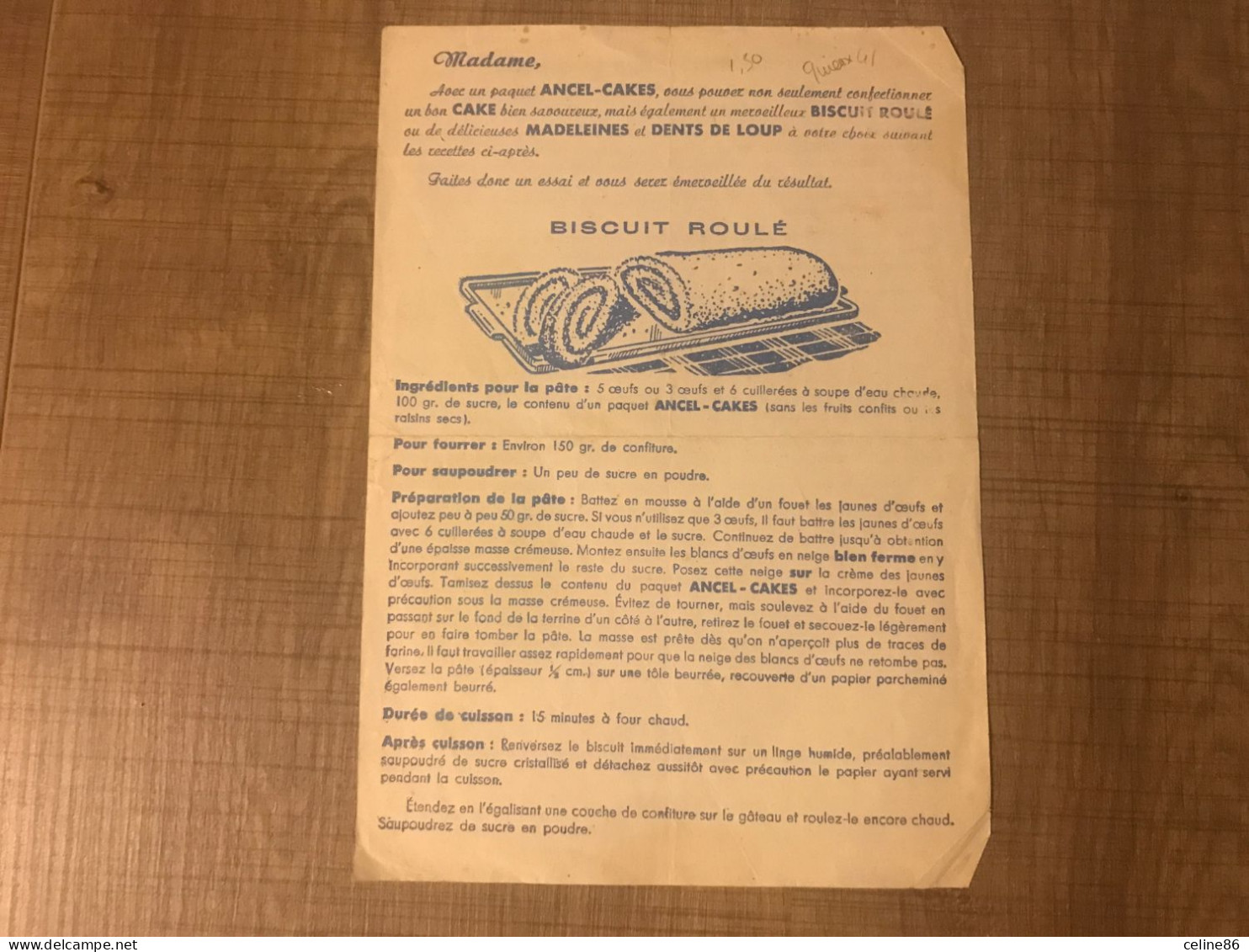 Recette Biscuit Roulé Garni De Crème, Adolphe ANCEL - Publicités