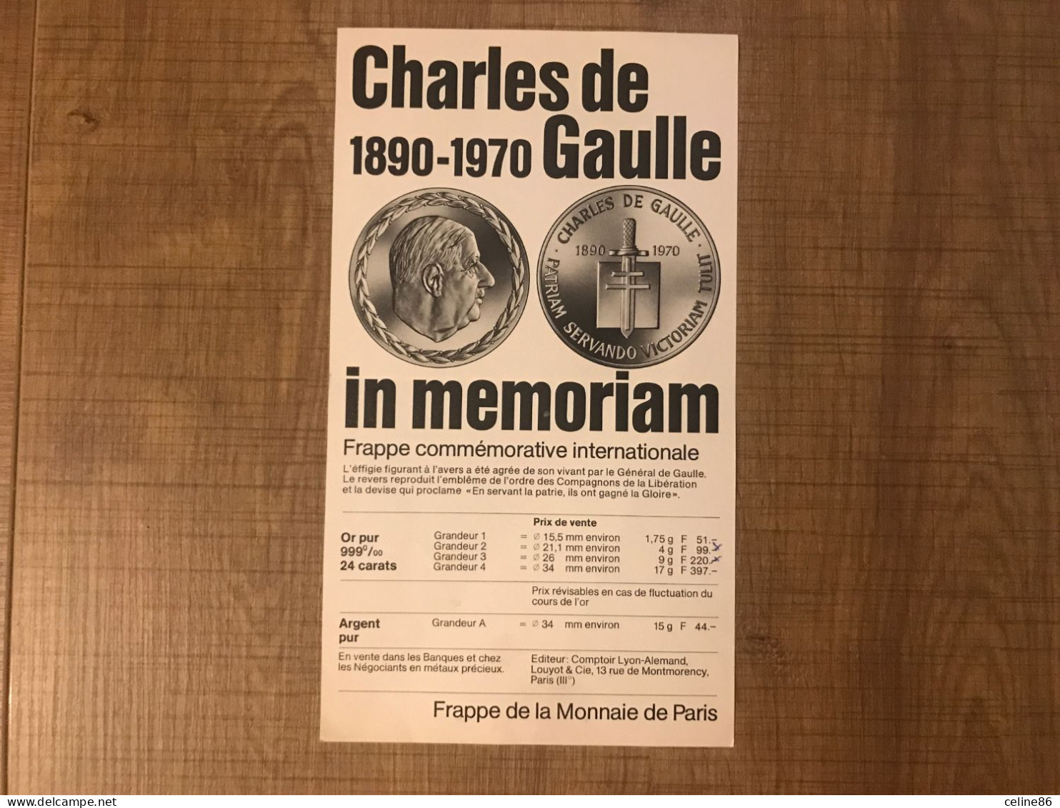 Charles De Gaulle In Memoriam 1890 1970 Frappe De La Monnaie De Paris - Zonder Classificatie
