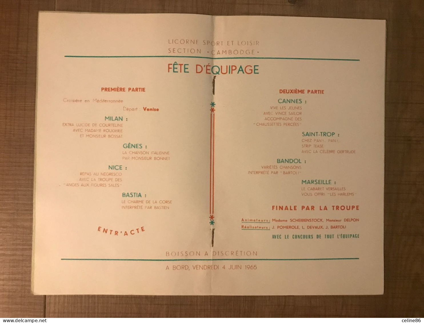 PROGRAMME DE LA FETE EQUIPAGE Vendredi 4 Juin 1965 - Programs