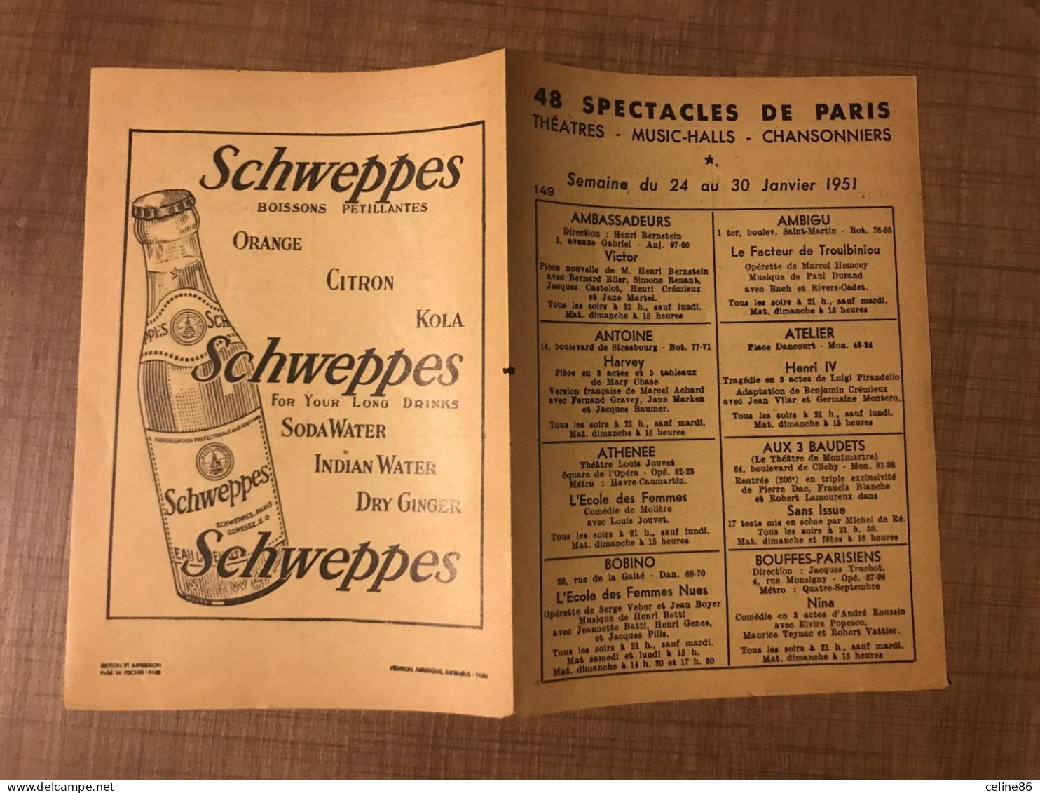 Programme THEATRE DE LA GAITE MONTPARNASSE Janvier 1951 + Feuillet 48 Spectacles De PARIS - Programme