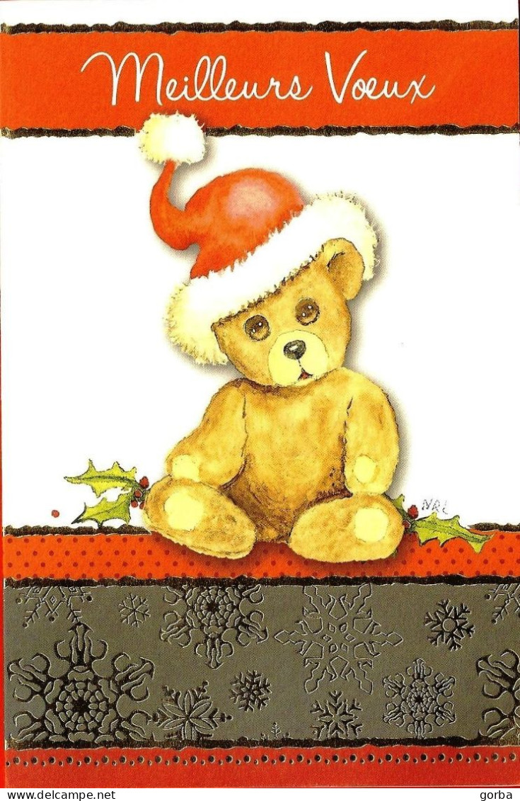 *CPM Double - Carte De Vœux - Tendre Messager De Noël -  Ourson En Père Noël - Peinture De Nancy R. LITTERAL - Nouvel An