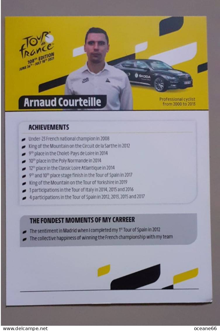 Autographe Arnaud Courteille Tour De France 2021 Format A5 - Radsport