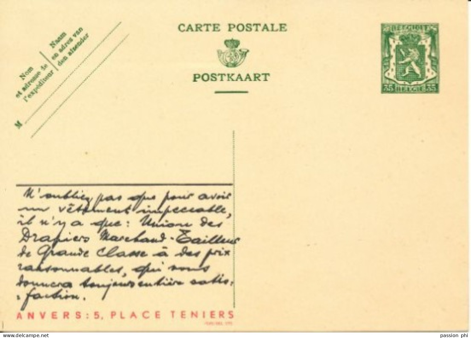 BELGIUM PPS 35C GREEN "SCEAU D'ETAT" SBEP 6 PUBLIBEL 275 UNION DES DRAPIERS ANVERS UNUSED - Publibels