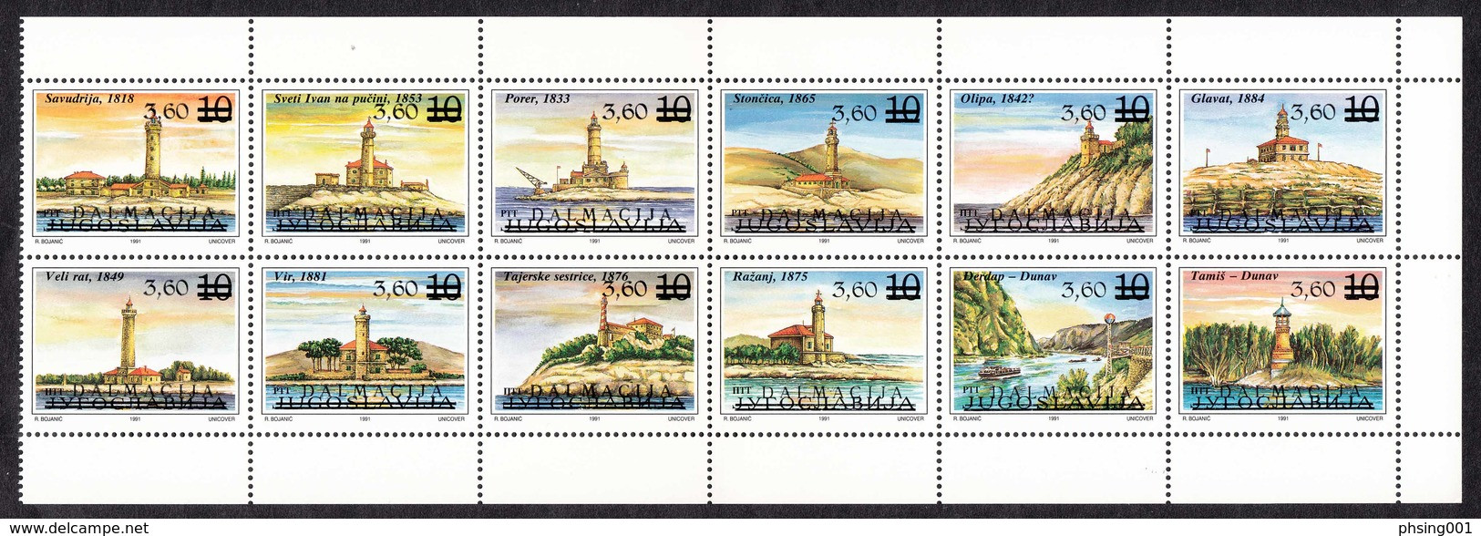 Yugoslavia 1991 Croatia DALMATIA Private Overprint, Architecture, Lighthouses, Adriatic Sea, Danube, Booklet MNH - Vuurtorens