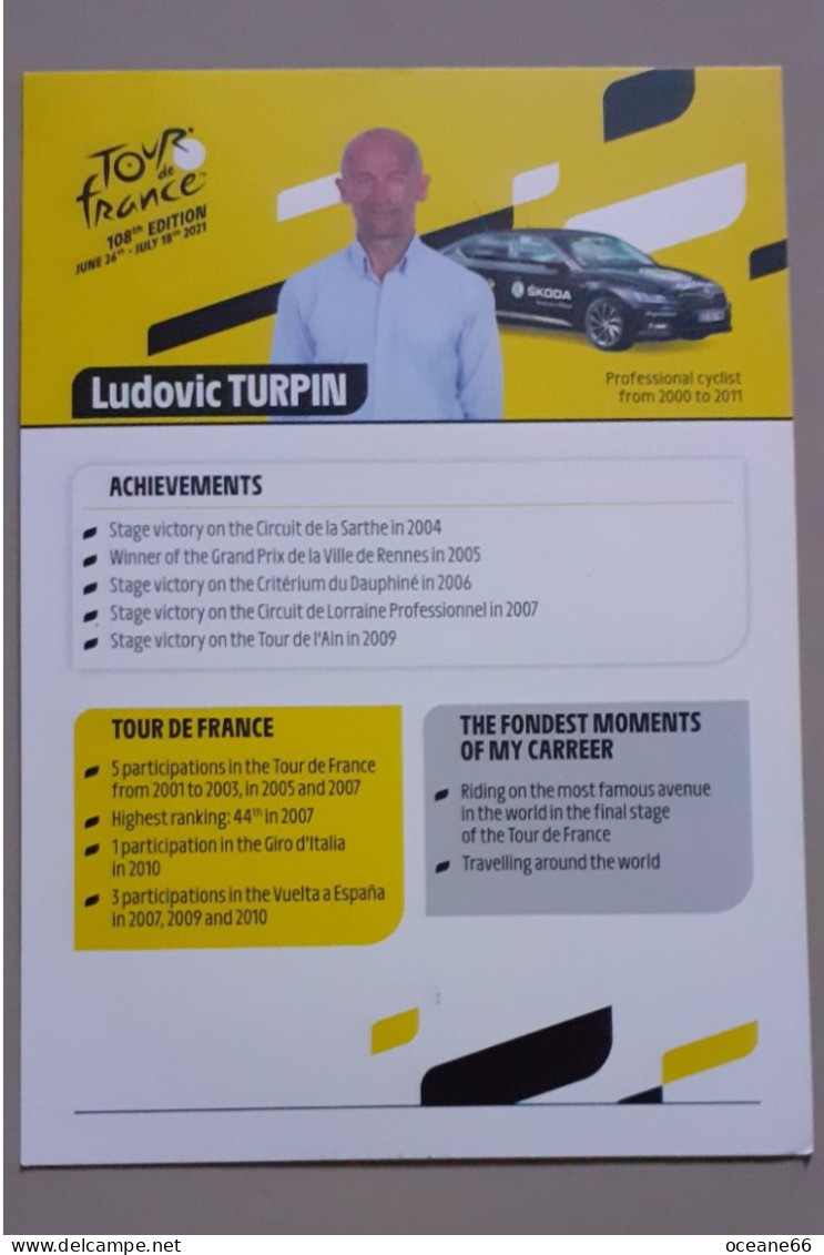 Autographe Ludovic Turpin Tour De France 2021 Format A5 - Ciclismo