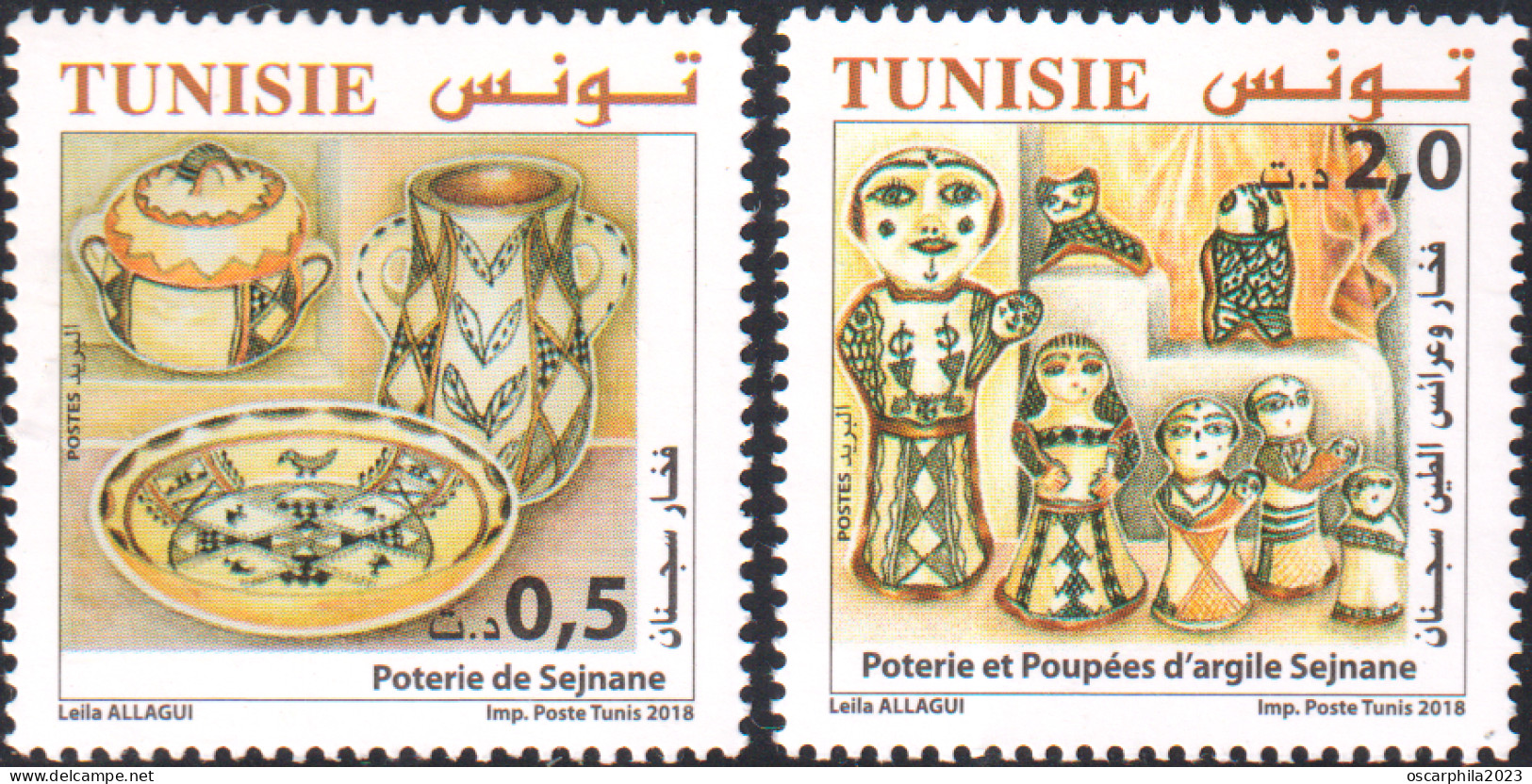 2018- Tunisie - Poterie Et Poupées D’argile De Sejnane - Série Complète  -  2V - MNH ***** - Porcelaine