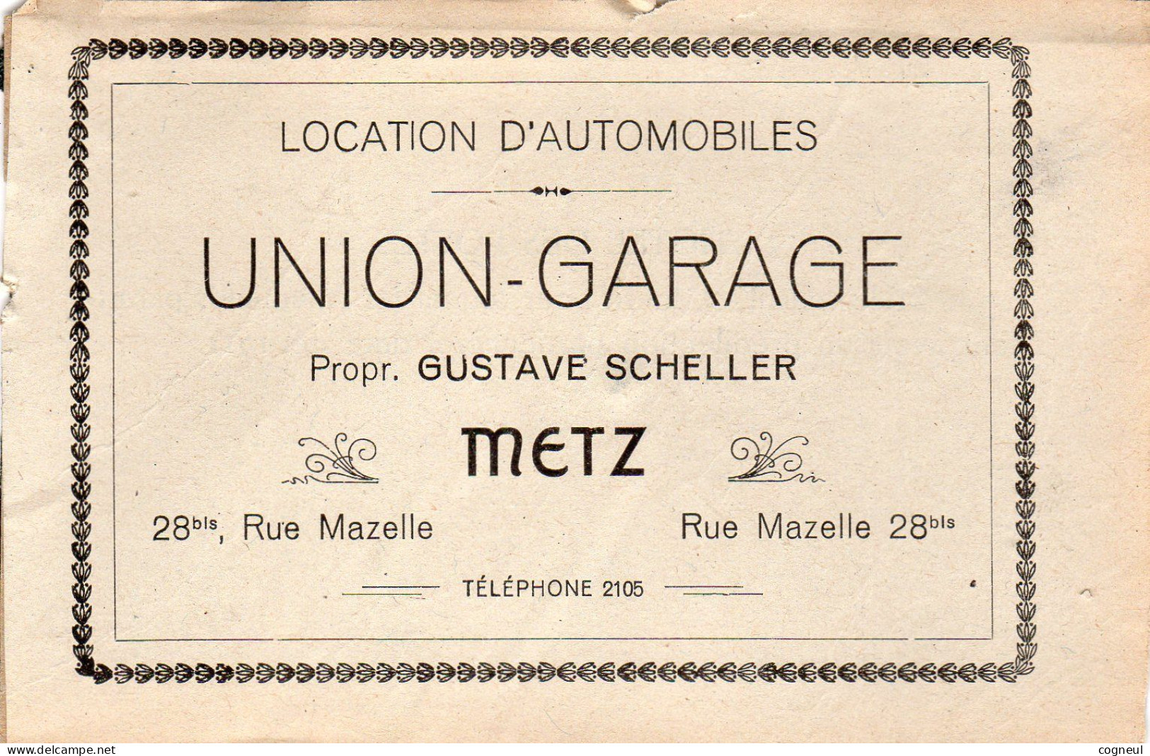 Metz - Union Garage , Rue Mazelle - Locations D'automobiles - Werbung