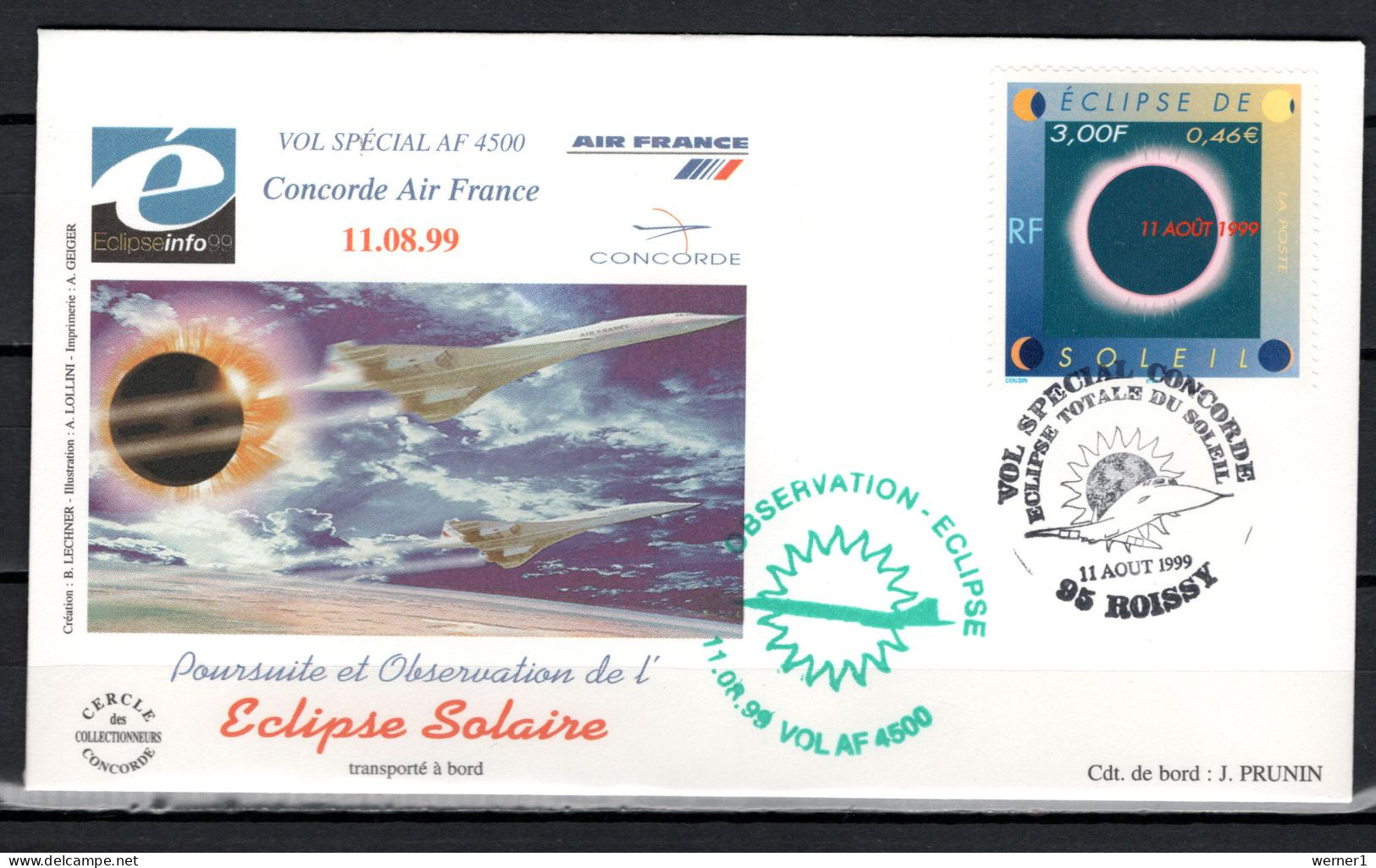 France 1999 Space, Total Eclipse Concorde Flight Cover - Europe