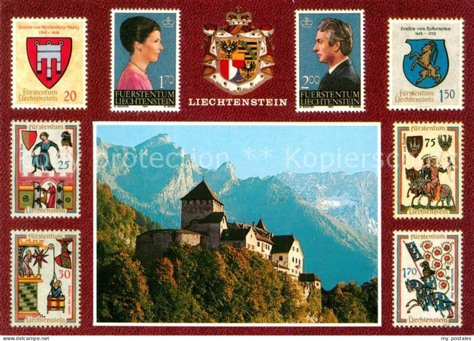 72989786 Liechtenstein  Schloss Vaduz Staatswappen Briefmarken Motive  - Liechtenstein