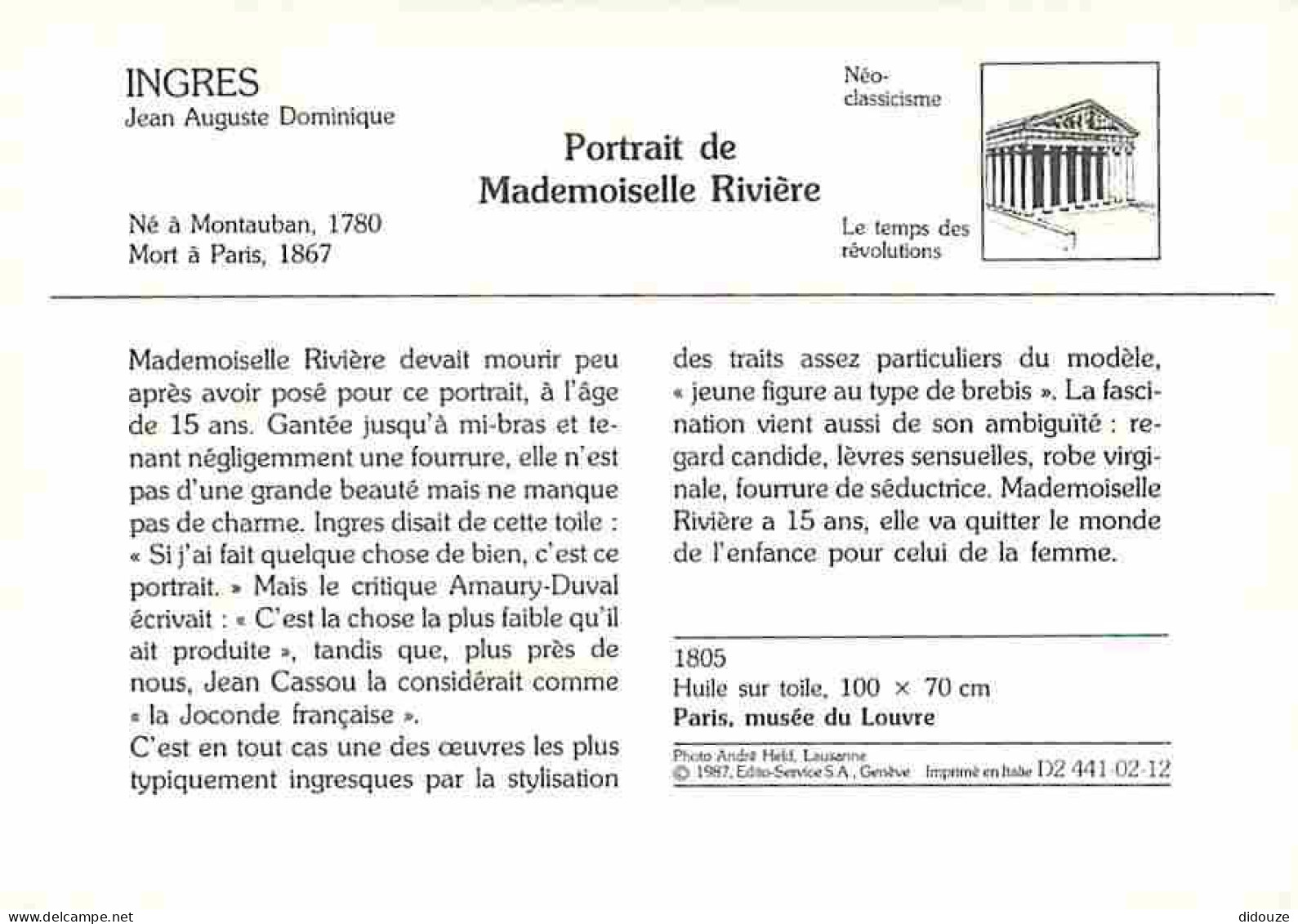 Art - Peinture - Jean Auguste Dominique Ingres - Portrait De Mademoiselle Rivière - Description De La Carte Au Dos - CPM - Paintings